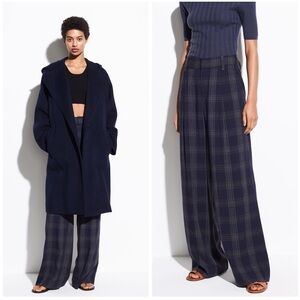 VINCE Plaid Wide Leg Pants in Marine